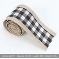 Ruban classique à carreaux noir et blanc avec bords en toile de jute pour cadeaux - Carreaux Noirs et Blancs Complets avec Bord en Lin / 2m