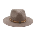 Chapeau fedora en paille marron kaki avec perles turquoise et chaîne dorée ethnique - Gris