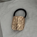 Square rose gold hair tie with hammered metal texture and black elastic band - 00622-Square Hammered-Gold