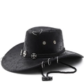 Cappello da cowboy nero invecchiato con texture screpolata e fibbia a croce argento - M (56-58cm) / Nero