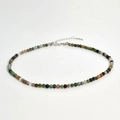 Detailed shot of 4mm colorful natural stone beaded necklace with adjustable lobster clasp - India Agate