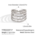 Detailed dimensions of multi-layer stainless steel ring showing size, height, and weight - Silver (YYR023297-P)