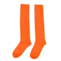 Detailed view of bright orange knitted over-knee socks with a fine ribbed texture - One Size (7-12Y) / Solid Orange