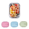Rectangular glass lunch box with pink, blue and green snap-on lids for meal prep - Rectangular 410ml / Rock Pink