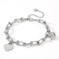 Bracciale a cuore in acciaio inossidabile argento con incisione Love e ciondoli - Bracciale a Sfera in Acciaio con Cuore Argento