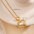 Gold heart pendant necklace with hammered texture and opal stone, 40+5cm length - Double Heart (956)