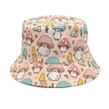 Pink fisherman hat with colorful cartoon mushroom patterns for outdoor sun protection - M (56-58cm) / Pink Cartoon Mushroom (27#)