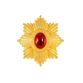 Golden star brooch featuring a large red oval gemstone and sunburst texture - Golden Star Red Gem Style (QT0414)