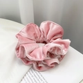 Pink velvet and white lace double-layer scrunchie hair tie with soft pleated design - Q686-1 Pink Velvet Lace