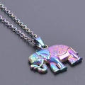 Rainbow plated stainless steel elephant necklace featuring a colorful metallic pendant - Necklace with Pendant / Rainbow