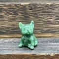 Green semi-precious gemstone carving of a French Bulldog figurine with natural mineral texture - Ruby Zoisite