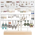 White metal earring display rack with natural wooden base for jewelry storage - White 144 Holes