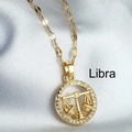 Golden Libra zodiac pendant necklace with sparkling micro-pave cubic zirconia on silk fabric - Libra