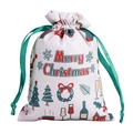 Polyester Christmas gift bag with Santa print and green drawstring closure - 15*20cm / Party