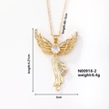 Detailed view of angel wing heart pendant with dimensions and cubic zirconia inlay - N00918-2/Angel Wings Heart