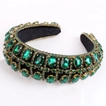 Baroque emerald green crystal padded headband with golden mesh and velvet texture - Green