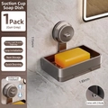 Wall-mounted suction cup soap dish in gun grey finish with drain rack and two hooks - Suction Cup Single Layer Soap Dish-1 Pack-Gunmetal Grey
