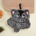 Gray bat-shaped coral fleece hand towel with hanging loop for Halloween kitchen decor - Bat Style