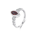 Eleganter S925 Sterlingsilber Ring mit tiefrotem Edelstein im Marquise-Schliff und Zirkonia - US Größe 5 / Silber (Roter Edelstein)
