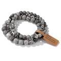 Three-layer grey natural stone bead bracelet stack with paper tag on white background - 19cm 3-Piece Set - Grey Natural Stone