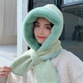 Sciarpa con cappuccio invernale in peluche con motivo verde chiaro e pelliccia - Ciano