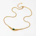 Golden snake chain necklace featuring a streamlined green gemstone pendant and extender - Streamlined Green Gemstone (D1451) / Gold