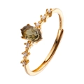 S925 silver adjustable ring featuring an oval yellow-green gemstone and cubic zirconia - Natural Peridot