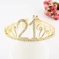 Golden 21st birthday tiara with rhinestones and hair combs for 21 years old party - 21 Years Old / Gold