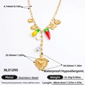 18K gold plated stainless steel sunflower tarot necklace with diverse charms in golden finish - XL31295 (Heart/Sun/Butterfly/Lemon/Chili Charms)