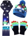 Ensemble Noël LED bleu avec motif Let It Snow, écharpe, bonnet et gants lumineux - Ensemble Écharpe Bonhomme de Neige Bleu