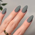 Short matte charcoal grey almond press-on nails with a smooth frosted finish - Matte Deep Grey