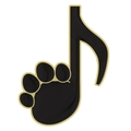 Détail du pin's note de musique noir et doré avec un motif créatif de patte d'animal - Note de Musique Patte (XZ7443)