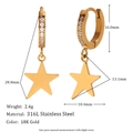 Boucles d'oreilles créoles étoiles plaquées or 18K avec spécifications de taille - Pendentif Étoile