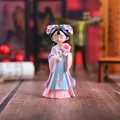 Ancient style doll figure in pink and blue Tang costume holding a pink flower - 1218-3D Mini with Fan