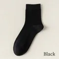 Men's premium black cotton mid-calf socks with breathable honeycomb knit texture - One Size / Black