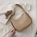 Chic beige PU leather crescent saddle bag with an adjustable shoulder strap for women - Khaki