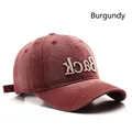 Vintage washed burgundy cotton baseball cap with white 3D Back embroidery details - Burgundy