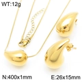 Golden hollow water-drop necklace and earrings jewelry set in polished stainless steel - Gold Medium Water Drop Set (KS221207-KFC)