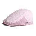 Pink lady newsboy cap featuring delicate floral lace embroidery and adjustable back buckle - Embroidered Floral Style / Pink