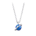 Macro shot of silver-tone opal planet pendant with faceted blue gemstone on a fine chain - Silver - Blue Opal