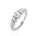 Detailed view of silver croissant ring featuring a lustrous pearl and twisted metal design - Style C / White Gold