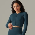 Seamless teal ribbed yoga set with a long sleeve zipper top and high waist leggings - S / Top And Bottom / Black Frame Blue Lens Retro