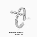 Silver beaded stainless steel cross ring with adjustable open band for women - Steel