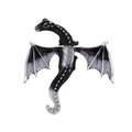 Vintage black enamel dragon brooch with silver metal edges and fantasy wing details - Black/Gray Enamel