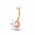 Gold titanium belly ring featuring a sparkling pink pear-shaped cubic zirconia stone - Pink Teardrop (T2521-8#) / Gold