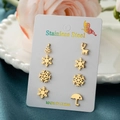 Christmas stud earrings set with snowflake, reindeer, and tree in gold stainless steel - Snowflake Christmas Tree Reindeer Umbrella (1-ZH032) / Gold
