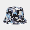 Detail view of camouflage bucket hat featuring blue pattern and reinforced stitched brim - One Size / Blue Grey Black White Camo (9#)