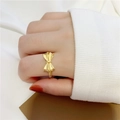 Elegant 18K gold plated bow ring with matte brushed finish and textured band details - Matte Bowknot Ring Adjustable
