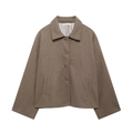 Modische braune Kurzjacke aus Wollimitat mit Kragen für Damen, Kollektion Herbst Winter 2025 - XS / Camel