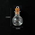 Miniature glass wish bottle with cork stopper and metal loop, size 23mm by 16mm - Transparent Flat Bottom Round Bottle + Eye Pin Cork